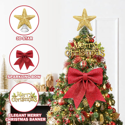 Christmas Tree Topper Kit – Glitter Star, Bow & Merry Christmas Banner