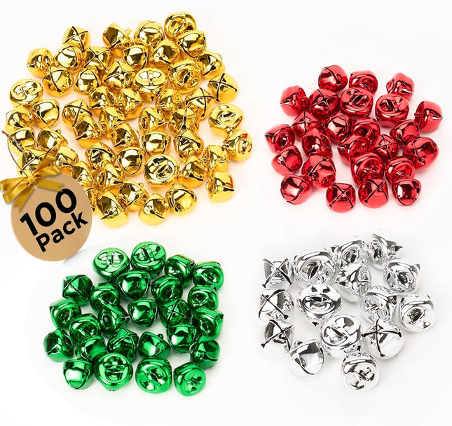 100PCS 1-inch Jingle Bells for Crafts | Colorful Christmas & Halloween Decor