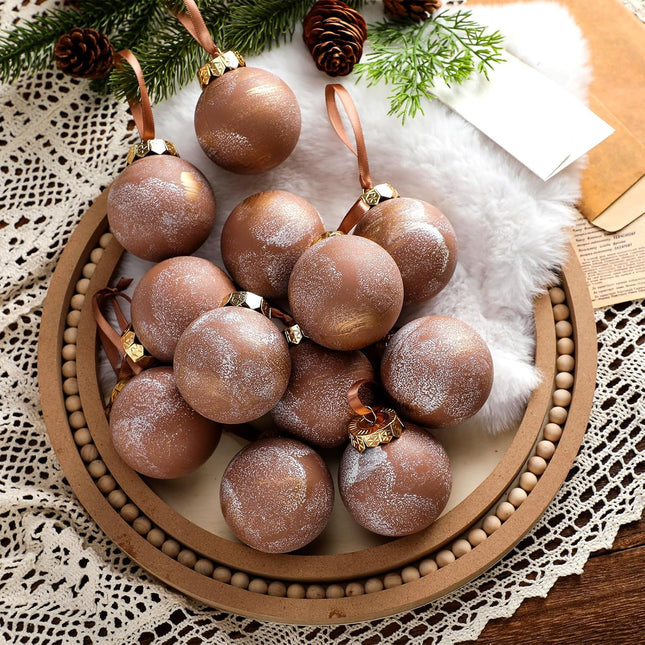 12PCS Rustic Christmas Ball Ornaments – Neutral Brown Shatterproof Tree Decorations