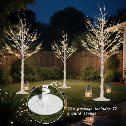 Lighted Birch Tree Set of 3 – 4/6/8FT LED Trees for Outdoor & Indoor Decor