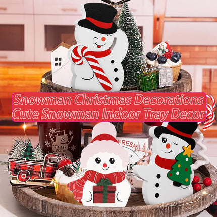 3 PCS Cute Wooden Snowman Decorations – Christmas Decor for Tiered Trays & Tabletop Displays