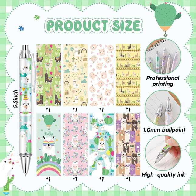 8-Pcs Llama Ballpoint Pens for Women – 1.0mm Black Ink, Fine Point, Smooth Writing