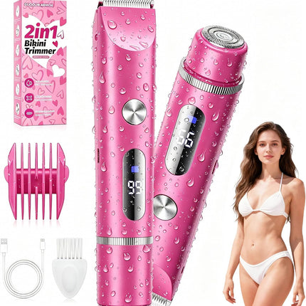 Bikini Trimmer for Women 2 in 1 Rechargeable Electric Razor IPX7 Waterproof Pink