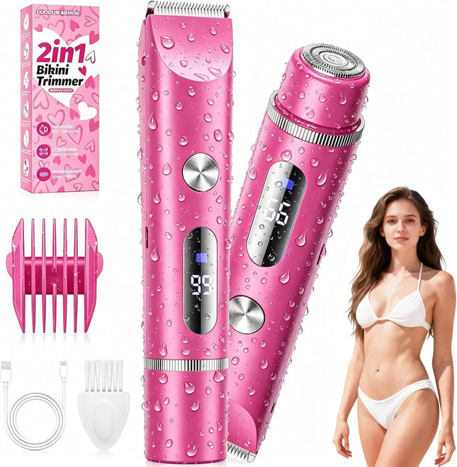 Bikini Trimmer for Women 2 in 1 Rechargeable Electric Razor IPX7 Waterproof Pink