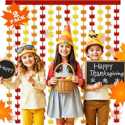 2-Pack Metallic Foil Fringe Curtains for Thanksgiving - Maple Leaves & Fall Party Backdrop