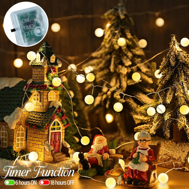 2 Pack Battery Operated Christmas Lights – 13ft 40 LED Warm White