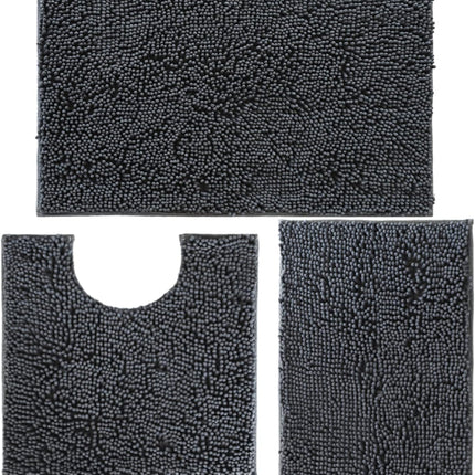 3 Piece Bathroom Rugs Set, Non-Slip Chenille Bath Mats with PVC Backing, Washable