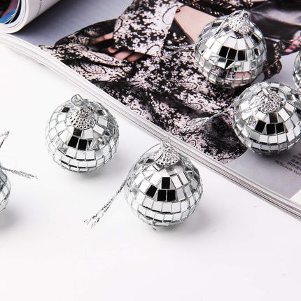 12pcs Silver Disco Mirror Balls 4cm – Party, Wedding & Christmas Tree Ornaments