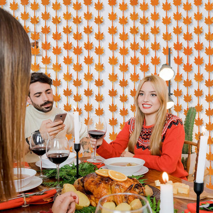 Orange Maple Leaves Foil Fringe Curtains 2 Pack Tinsel Backdrop for Fall and Birthday Parties