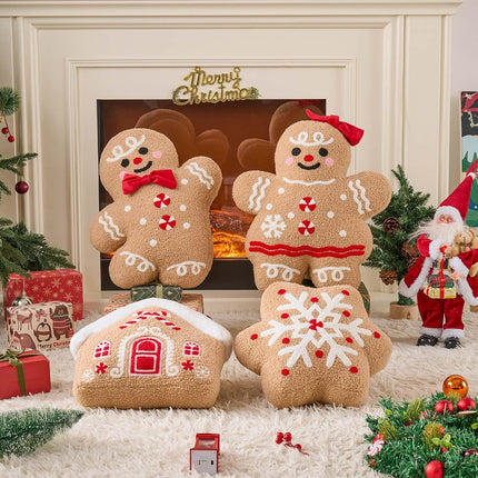 Christmas Gingerbread Boy Pillow Soft Fleece Winter Throw Cushion