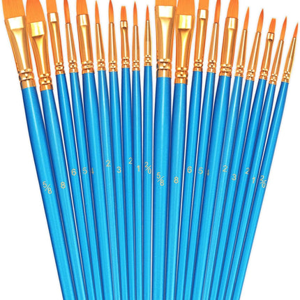 20Pcs Paint Brush Set Nylon Hair Round Tip Brushes for Acrylic Watercolor Art