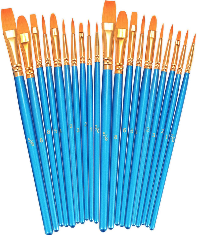 20Pcs Paint Brush Set Nylon Hair Round Tip Brushes for Acrylic Watercolor Art