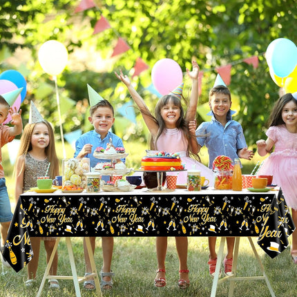 Happy New Year 2026 Table Cover – Plastic Disposable Party Tablecloth