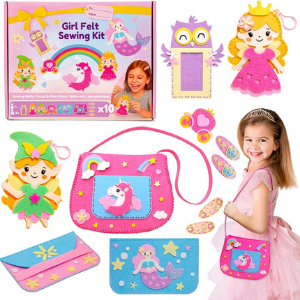 Girl Sewing Kit for Kids – 10 Easy Felt Crafts with Instructions, Ages 6–12