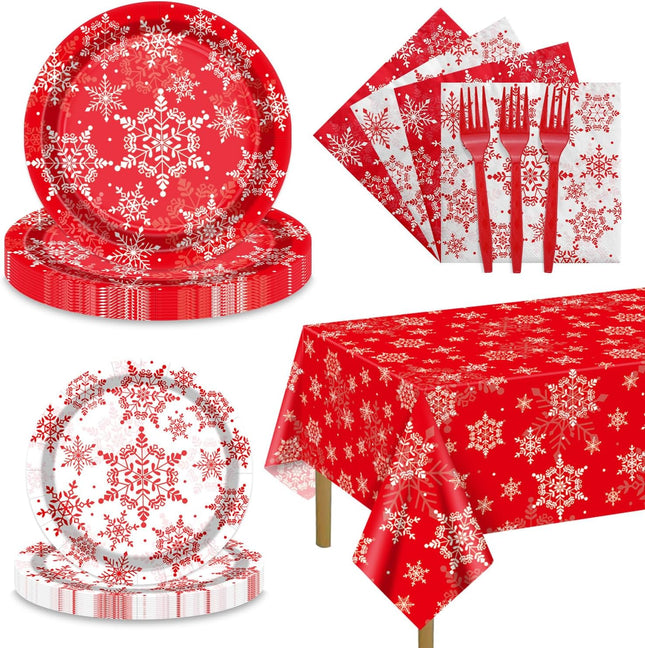 Christmas Snowflakes Tableware Set – Plates, Napkins & Forks for 20 Guests