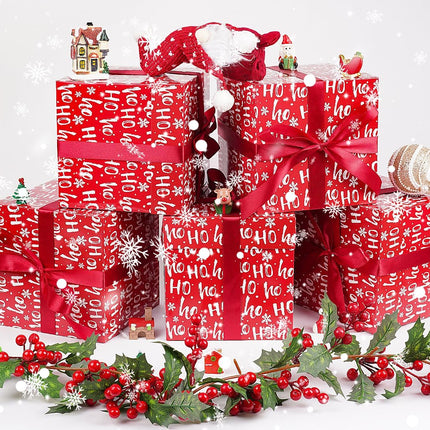 5-Pack Square Red Christmas Gift Boxes, Lids, Ribbons & Tissue Paper Included