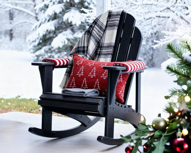 2 Pack Chenille Christmas Pillow Covers 12x20 Red Snowflake & Christmas Tree Cozy Farmhouse Holiday Cushion