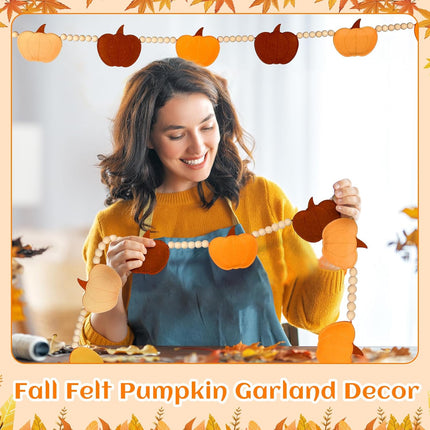 Capoda Thanksgiving Pumpkin Garland – 4ft Felt Banner with Wood Beads for Fall Decor