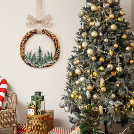 Christmas Bottle Brush Wreath – 11.8" Farmhouse Norfolk Pine Decor