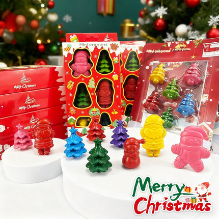 6-Pack Christmas Mini Crayons | Tree, Snowman & Santa Stocking Stuffers
