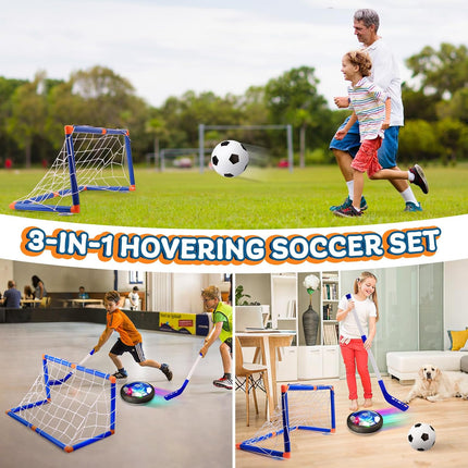 3-in-1 Hover Soccer Ball Set with LED Lights, Kids Indoor Outdoor Hockey Toy