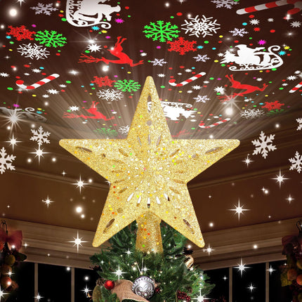 Christmas Tree Star Topper – Golden Lighted with 6 Dynamic Projection Modes