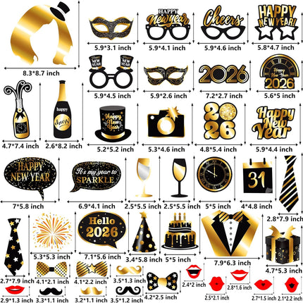 Happy New Year 2026 Photo Booth Kit – 42-Pc Party Selfie Props