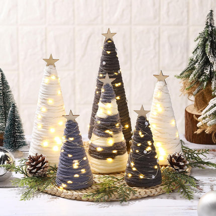 6 Pcs Boho Christmas Yarn Tree Set Natural Yarn Cone Pedestal Trees Xmas Décor