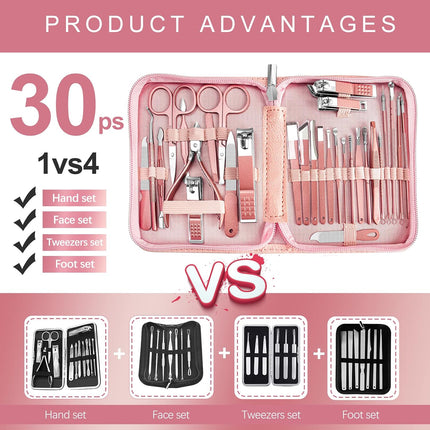 30-in-1 Manicure & Pedicure Nail Clipper Set, Professional Nail Care Tools, Travel Kit