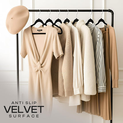 50-Pack Velvet Hangers – Non-Slip Slim Clothes Hangers with Pants Bar, Black