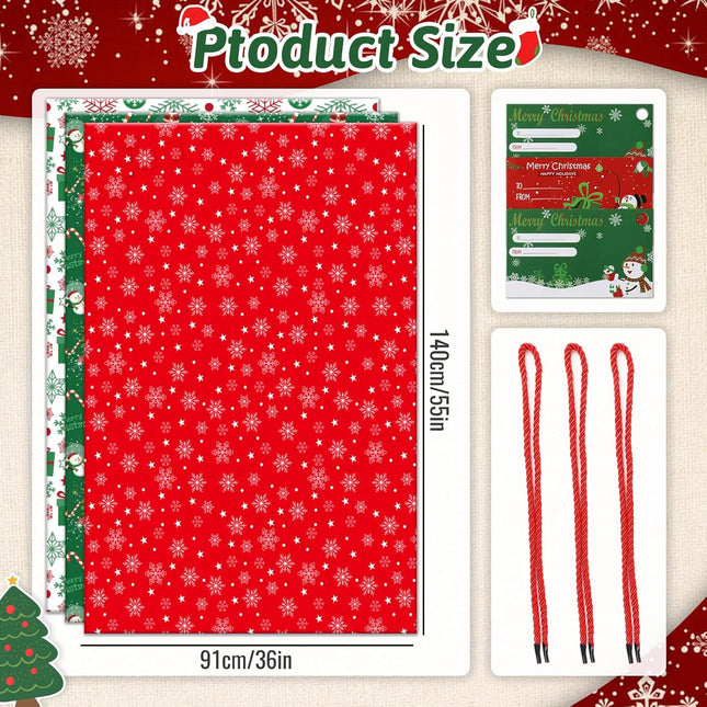 3 Pack Large Christmas Gift Bags – 55x36" Santa Bags with Strings & Tags