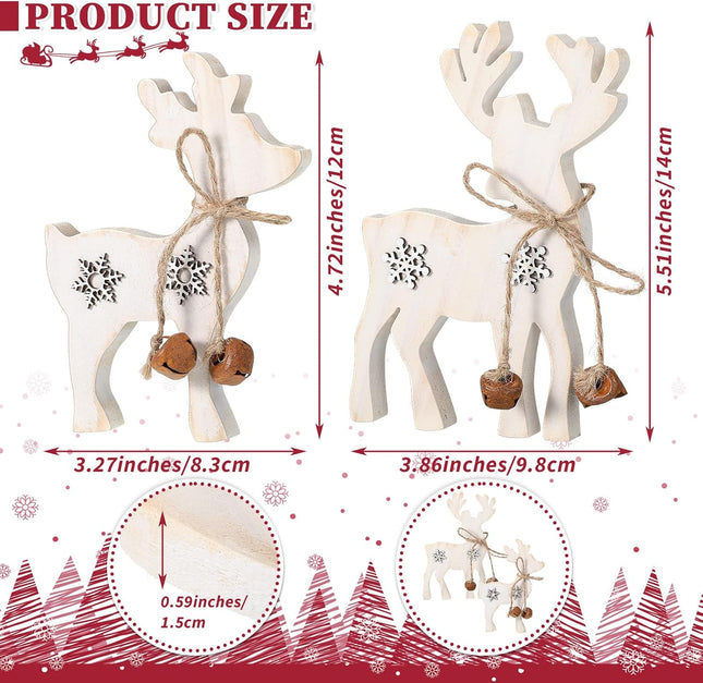 2PCS Wooden Reindeer Christmas Decorations – Tabletop Indoor & Outdoor Decor