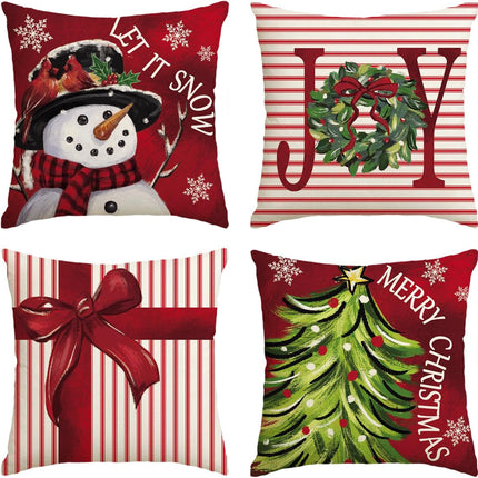 Holiday Throw Pillow Covers – 18x18 Set of 4 Xmas Tree & Gift Box Designs