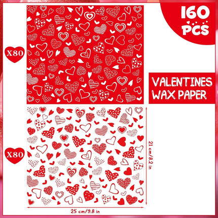 160 Pcs Valentine’s Day Heart Wax Paper: Food, Deli, & Sandwich Wraps for Parties