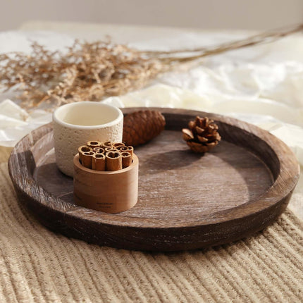 Round Wooden Candle Plate Tray – Rustic Farmhouse Table Decor