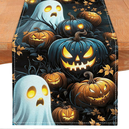 Halloween Scary Pumpkin Table Runner 13x72in, Spooky Kitchen Dining Party Decor