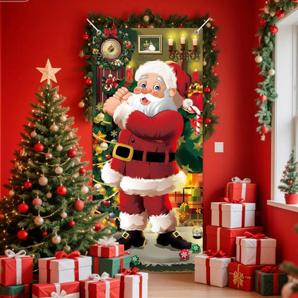 Christmas Door Cover – 79x35" Santa Claus Hanging Banner for Holiday Decor