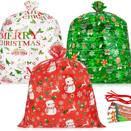 3-Pack Large Christmas Gift Bags – 36"x36" Jumbo Holiday Gift Wrap