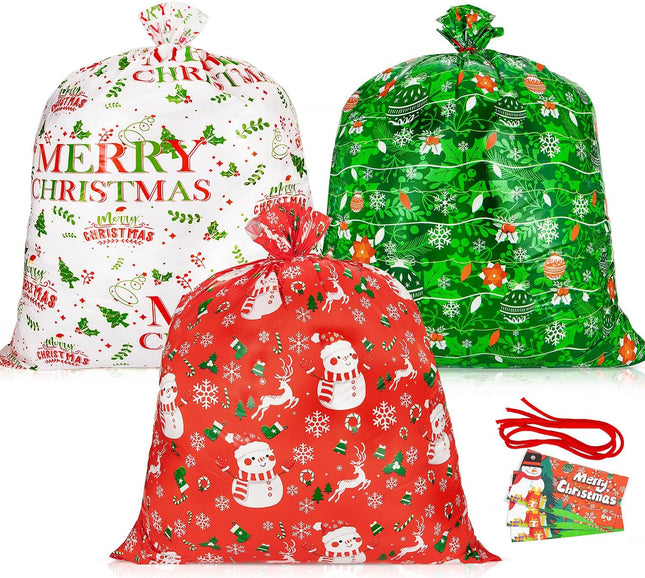 3-Pack Large Christmas Gift Bags – 36"x36" Jumbo Holiday Gift Wrap