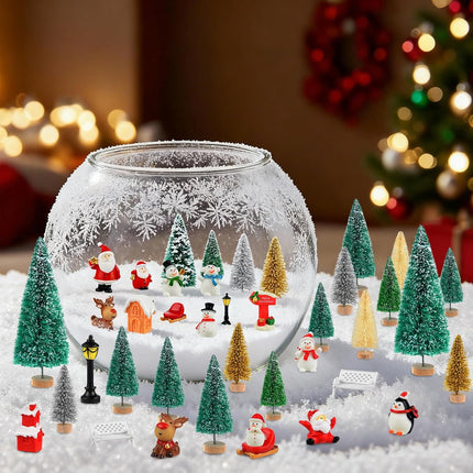 35 PCS Mini Christmas Figurines Trees Snowman Santa Claus Xmas Village Decor