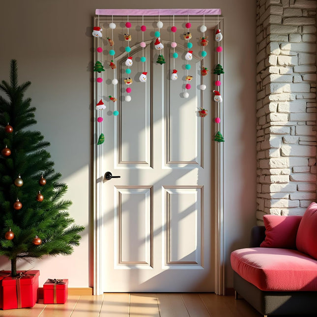 Christmas Fluffy Plush Curtain – Self-Adhesive, 34" W x 36" L for Door, Window, Wall