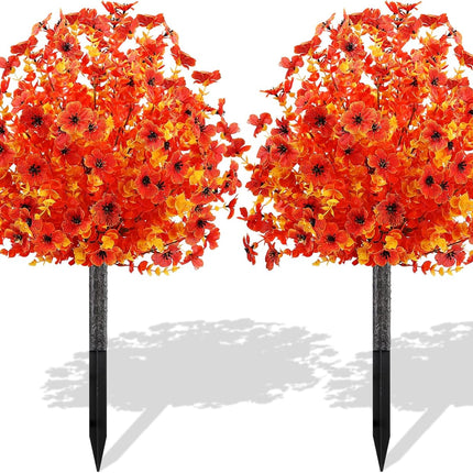 23" Fall Faux Mum Flowers 2pcs, Outdoor UV-Resistant Shrubs for Autumn Decor