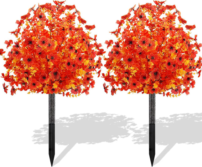 23" Fall Faux Mum Flowers 2pcs, Outdoor UV-Resistant Shrubs for Autumn Decor