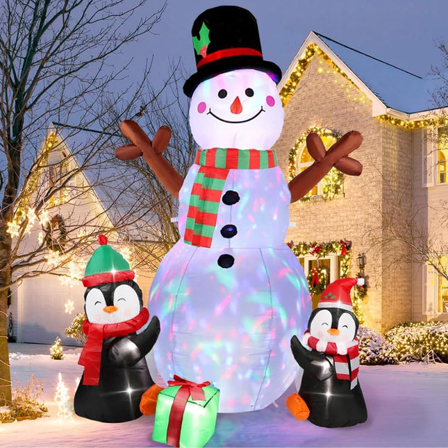 Christmas Inflatable Decorations 6FT, Cute Snowman & Penguins with LED Lights