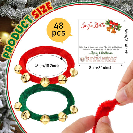 48 Sets Christmas Bell Bracelets – Bulk Pack with Cards & Christmas Pipe Cleaners Craft Kit