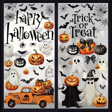 9-Sheet Halloween Window Clings, Pumpkin Ghost Bat Spider Double-Sided Decals