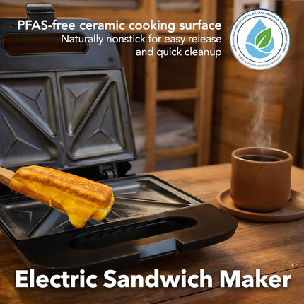 Electric Sandwich Maker with Non Stick Plates Cool Touch Handle Black