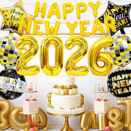 New Year 2026 Balloon Set – Gold Foil & Disco Ball NYE Party Supplies