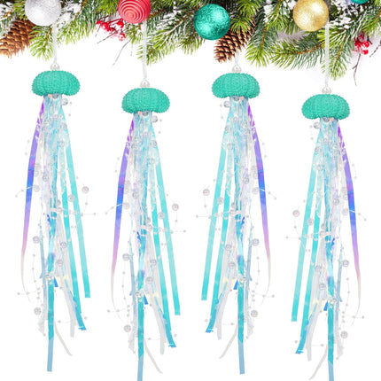 4PCS Jellyfish Christmas Ornaments – Mermaid-Themed Hanging Decor for Tree & Party