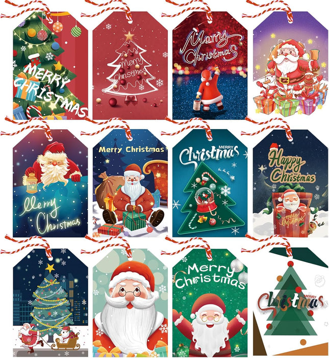 120PCS Christmas Gift Tags with 66ft Ribbon – 12 Styles DIY Gift Wrap